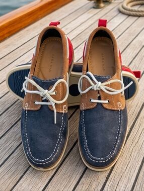 Zara Man Colorblock Suede Boat Shoes Navy Tan Red EU 41 US 8 Made in Portugal